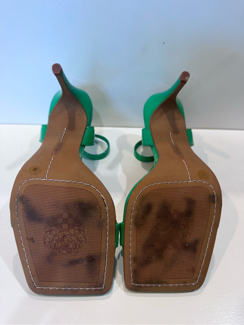 Vince Camino Green Patent Ankle-Strap Stiletto Sandals - Womens Size 8 - Picture 3 of 4